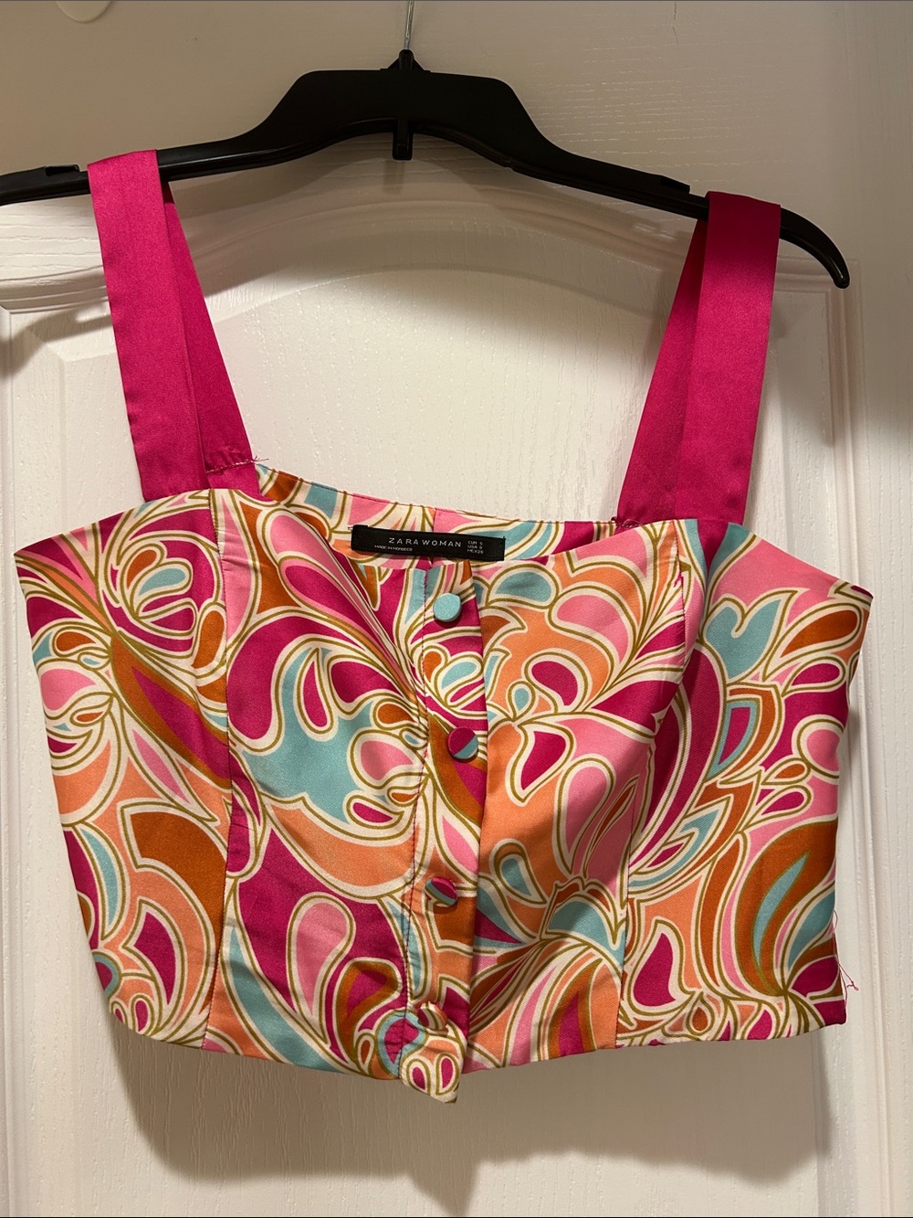 Zara Pink & Multi-Color Swirl Print Crop Top